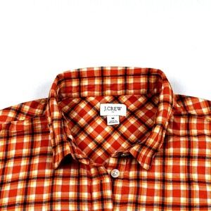 J Crew Plaid‎ Button Down Shirt Orange Tan Black White Long Sleeve Cotton Mens M
